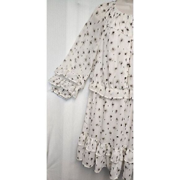 Simply Vera Wang Multicolor Cream/Black Chiffon Ruffle Dress Size Large - Picture 7 of 13